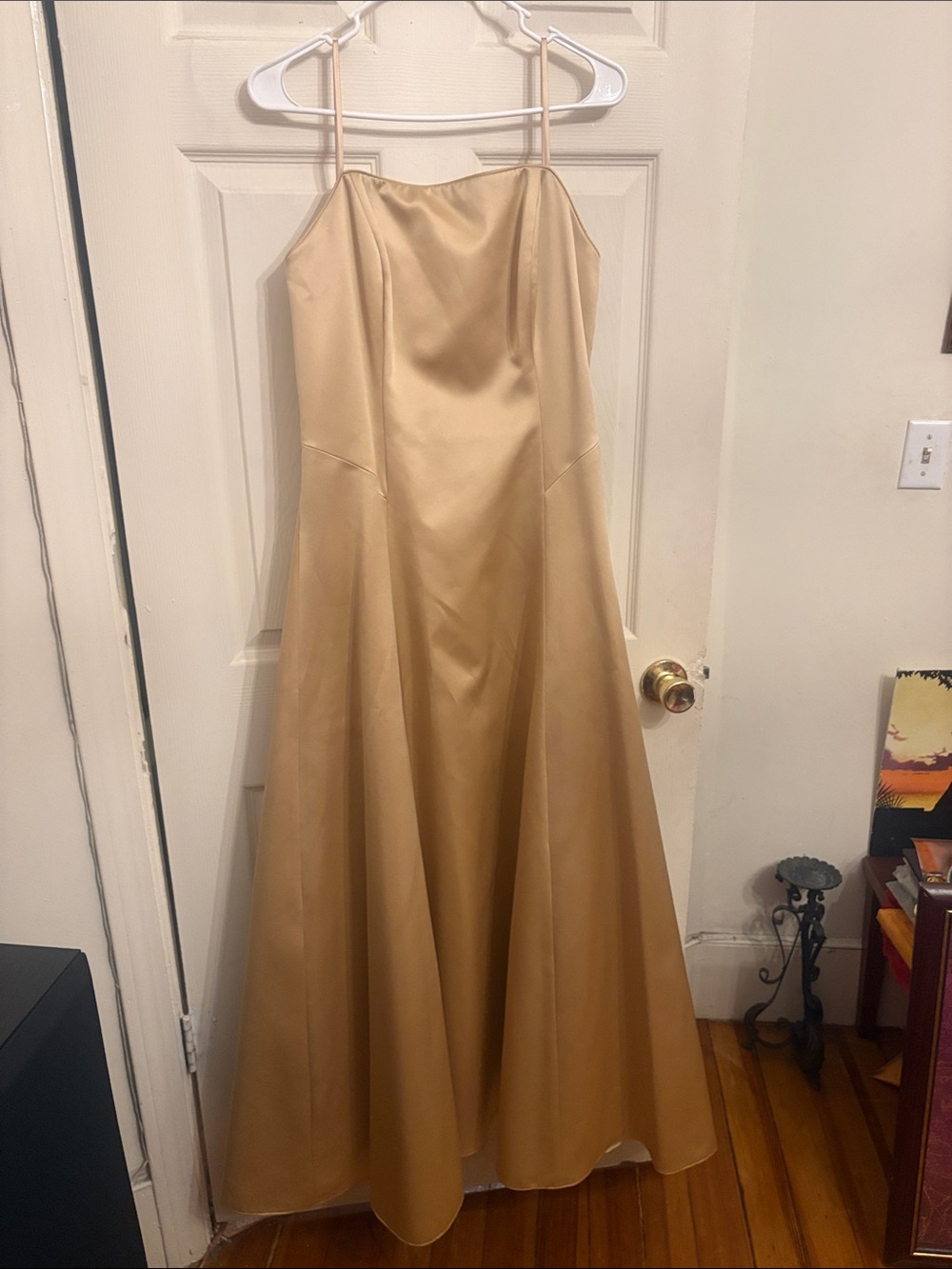 Gold Satin Spaghetti-Strap Prom Dress